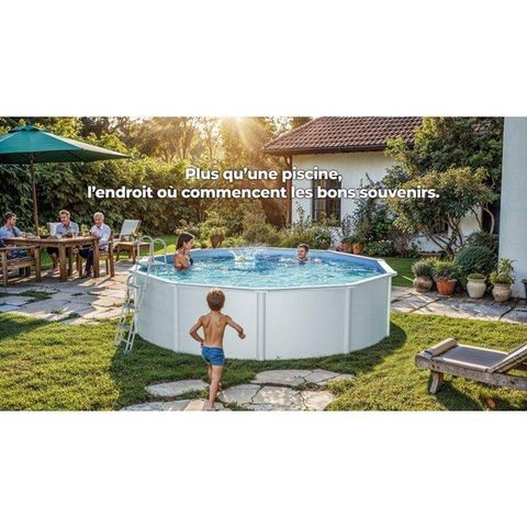 GRE Piscina desmontable Fidji Ø4,80 m Acero blanc, filtration sable 4 m³/h