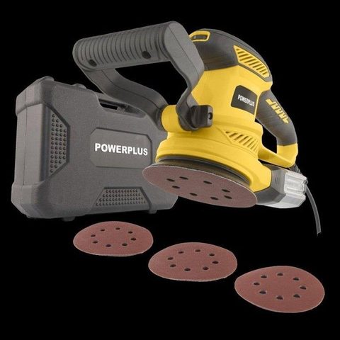 PowerPlus Ponceuse excentrique - 450W - 125 mm - Bac de récupération de poussiere - Systeme auto-agrippant