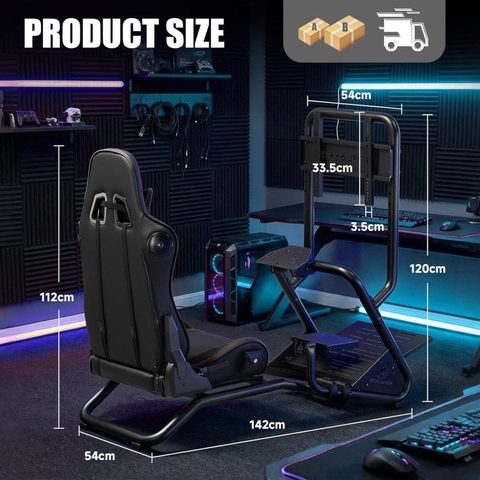 Gtplayer Simulateur de conduite - Siège complet - Haut-parleurs 3D - Support écran - Volant et levier réglables