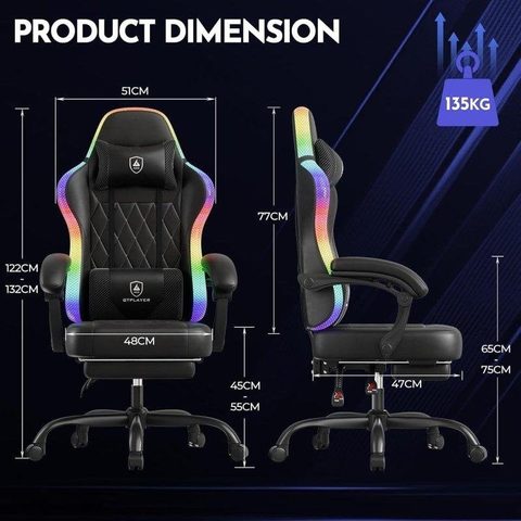 Gtplayer Chaise Gaming LED RGB Poche Arriere Telecommande