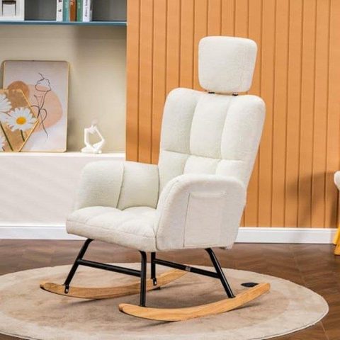 Gtplayer Fauteuil à bascule Rocking Chair Teddy Fleece 150kg