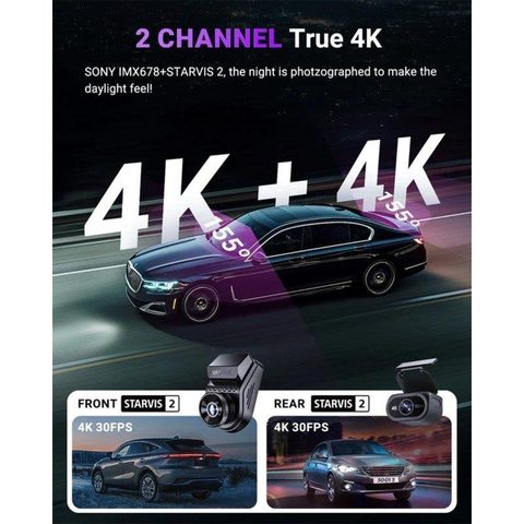 Vantrue S1 Pro Max dashcam avant et arrière 4K+4K (2160P+2160P), double caméra embarquée avec vision nocturne Starvis2 HDR PlatePix, WiFi 5 GHz, GPS, LTE en option
