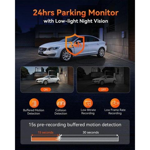 Vantrue E3 Dashcam-3 canaux 2.7K avec WiFi, GPS, Bluetooth SOS et vision nocturne