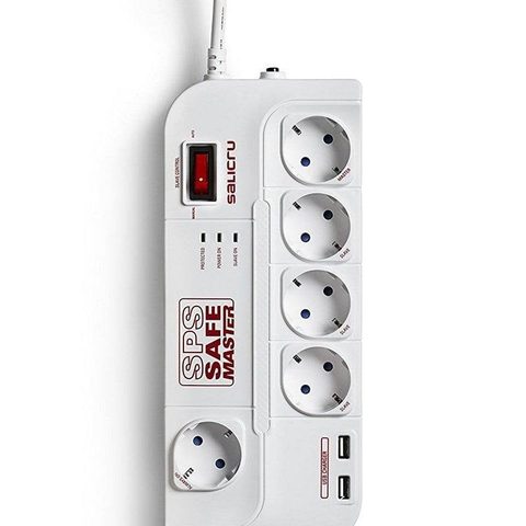 Salicru Multiprise SPS SAFE Master 5 Prises 2 USB-A Protection intelligente interrupteur mural