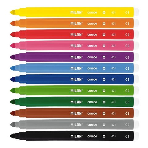 Milan Boite de 12 Marqueurs Pointe Conique 5mm Couleurs Assorties