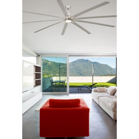 Faro Ventilateur de plafond extra long acier nickel inox avec lumiere LED 6 vitesses