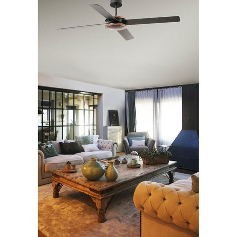 Faro Ventilateur plafond acier noirmarron pales bois moteur DC telecommande 6 vitesses