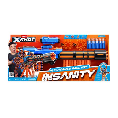 Zuru Pistolet a flechettes motorise XSHOT Insanity Rage Fire avec support