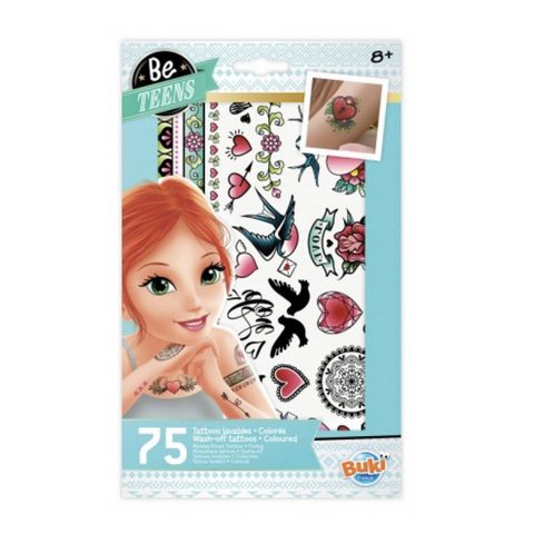 Buki Tatouages Temporaires Be Teens 75 Motifs 15 X 25 Cm Beige Papier