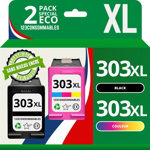 123consommables Pack Compatible Avec Hp 303 Xl (t6n04ae/t6n03ae)