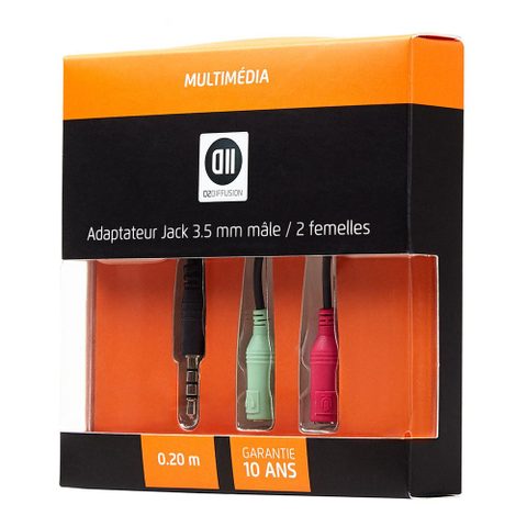D2 Diffusion Adaptateur 1jk M/2jk F 3.5mm 0.20cm Utilisation Avec Des Casques Micro