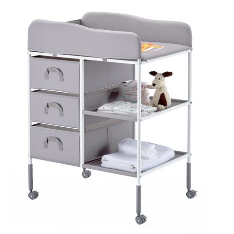 Vevor Table à langer portable. Plan avec 3 tiroirs tissu, roulettes verrouillables, réglable. Pour chambre