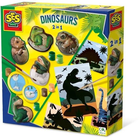 SES Creative Moulage et peinture et scratch - Dinosaures 2 en 1 - Activité manuelle créative - Fabriqué aux Pays-Bas - Age: 5+