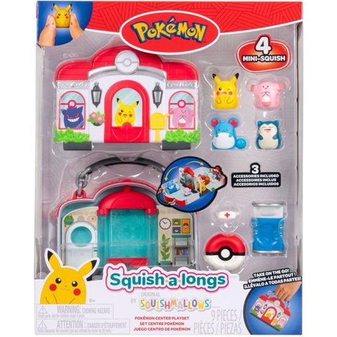 Jazwares C de jeu Pokémon - SQUISHMALLOWS - Squish-a-longs - 4 Mini-Squish - Centre Pokémon