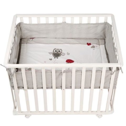 Roba Parc Bébé 100x75 Cm + Tapis Adam Et Eule Imprimé Chouette + 4 Roues - Bois
