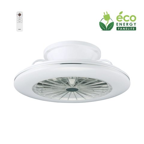 Fanelite Ventilateur de plafond 38 cm blanc EXUMA - Moteur DC 20W - Lumière LED 36W dimmable 3 couleurs - Télécommande - 7 pales - Très silencieux