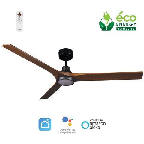 Fanelite Ventilateur de plafond 142 cm noir et bois INAGUA - Moteur DC 35W - LED 20W dimmable 3 couleurs - Wifi - Silencieux