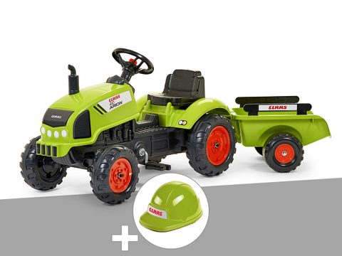 Falk Tracteur enfant Claas Arion 410 avec remorque 2 à 5 ans + Casque
