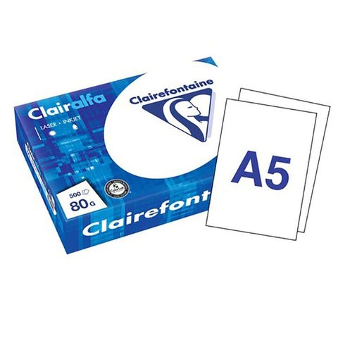 Clairefontaine Ramette De Papier - A5 - Blanc - 80g - Impression - 500 Feuilles - Clairalfa