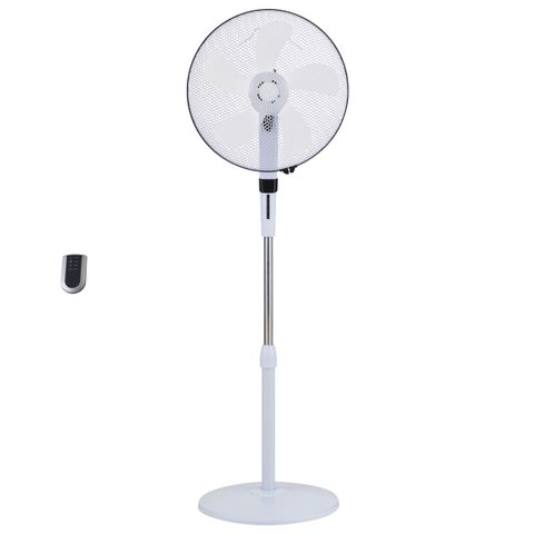Fanelite Ventilateur sur pied FANDECO1 - Blanc - Diamètre 40 cm - 3 vitesses - Minuterie - Télécommande - Oscillant ou fixe