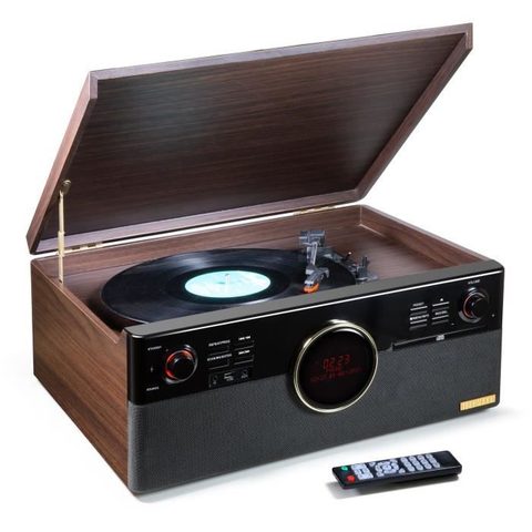 Technaxx TX-137 Tourne-disque entraîné par courroie Noir, Bois Semi-automatique