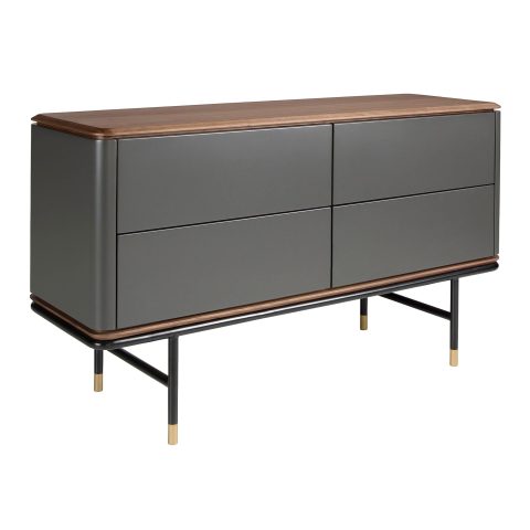 Angel Cerda Commode en bois gris foncé mat, acier noir et plateau en noyer