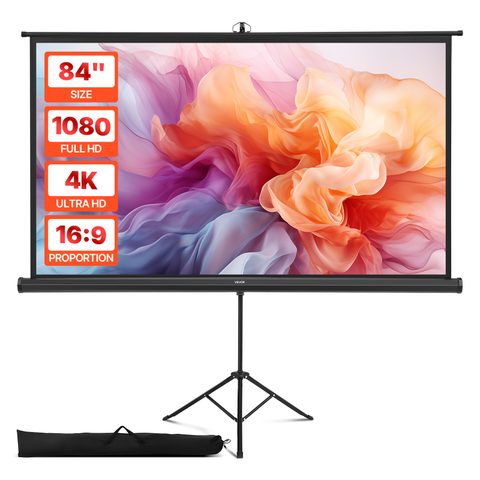 Vevor Écran De Projection Avec Trépied 213,4 Cm 4k Hd 16:9 Grand Angle 160°