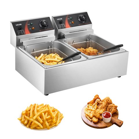 Vevor Friteuse électrique 12L, commerciale. Double réservoir 5000W, 2 paniers. Pour friture