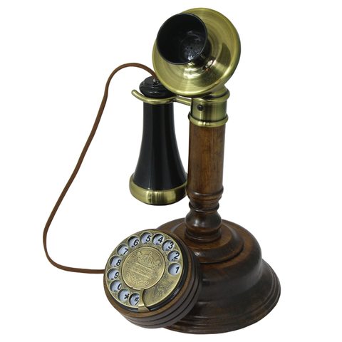 Opis 1921 Cable A - Téléphone Rétro En Bois Et Metal Avec Cadran Rotatif