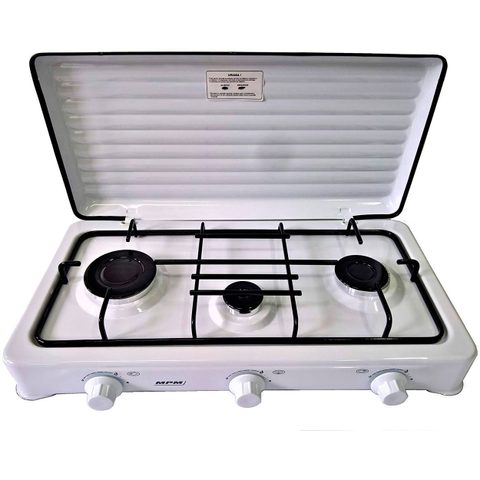 MPM Cuisinière À Gaz Portable Pour Le Camping, 3 Brûleurs, Blanc Kn-03/1k