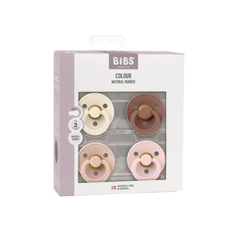 Bibs Sucette bébé - Colour - Embout rond - Pack de 4 - Caoutchouc naturel - Taille 2 Ivory Blush Woodchuck Blossom