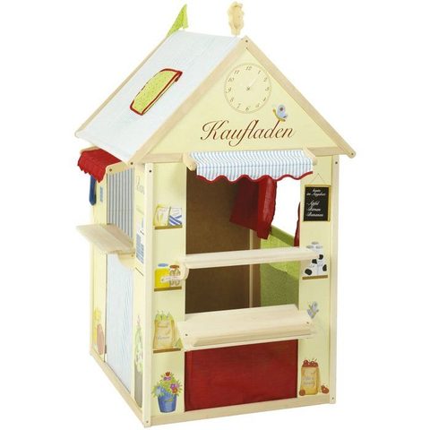 Roba Maisonnette 4-en-1 - Bois - 4 Faces: Théâtre De Marionnette, Épicerie, Poste Et Banque - Jaune / Vert Pastel