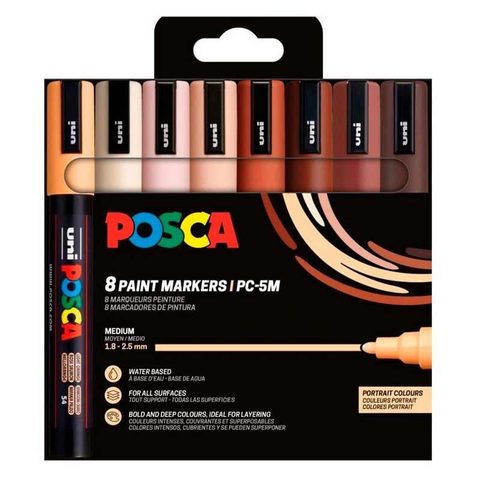 Posca Feutres - Pc5m - 8 Couleurs - Tons Portrait - Assorties - Dessin