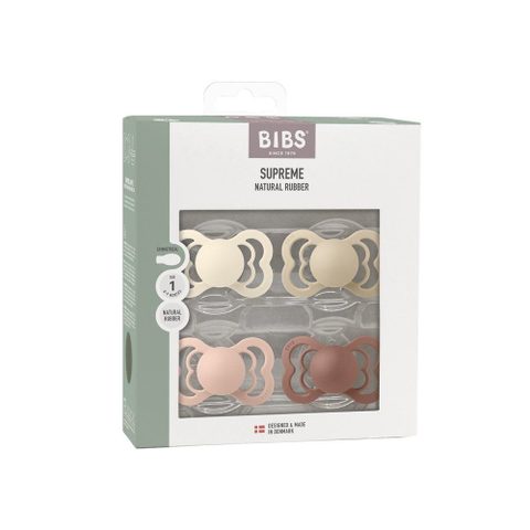 Bibs Pack sucettes - Supreme - Symétrique - T1 - Caoutchouc naturel - 4 pièces - Ivory Vanilla Blush Woodchuck