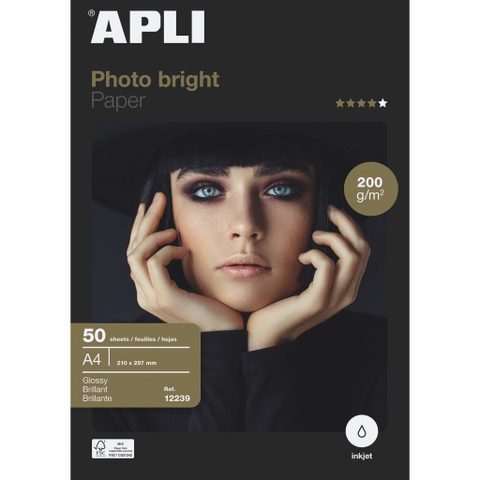 Apli Papier photo 12239 A4 200 g brillant séchage instantané 50 feuilles