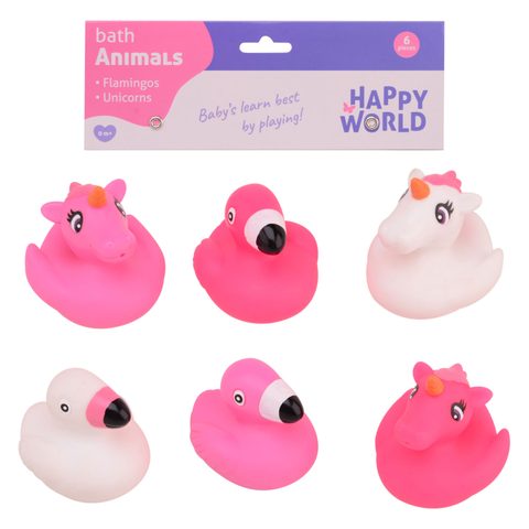 Johntoy Figurines De Bain Licornes Et Flamants Happy World - Ensemble De 6