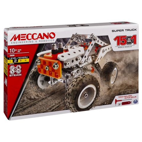Spinmaster Construction 15 modèles différents à construire. 242 pièces, 2 outils et notice de montage inclus.