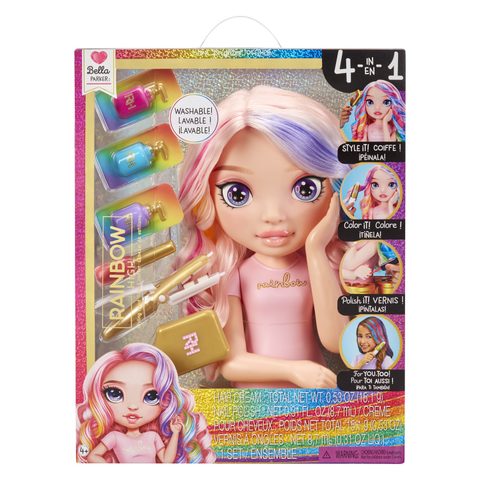 MGA Entertainment Rainbow High Tête à Coiffer Bella 33 cm 4 en 1 Peinage Coloration Ongles