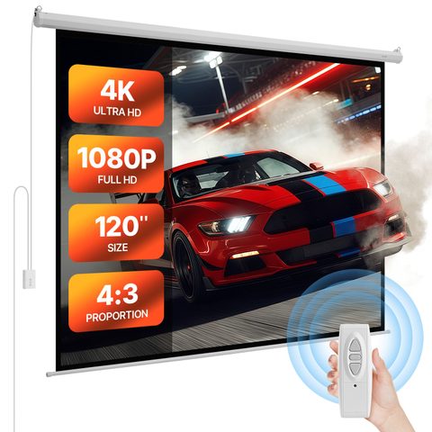 Vevor Écran De Projection Motorisé 3048 Mm 4:3 1080 Hd Pour Cinéma Domicile