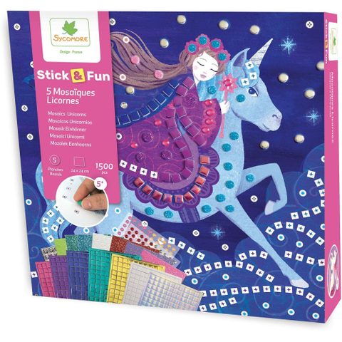 Sycomore Stickn Fun Grandes Mosaiques Licornes c 5 tableaux 24 x 24 cm