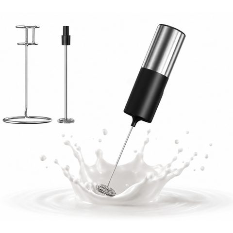 KitchenCook KFOAM Mousseur à lait électrique à piles avec fouet en acier inoxydable 304 et support