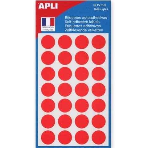 Apli Pochette De 168 Pastilles Rouges - 15 Mm - Adhésif Permanent - Écriture Manuelle
