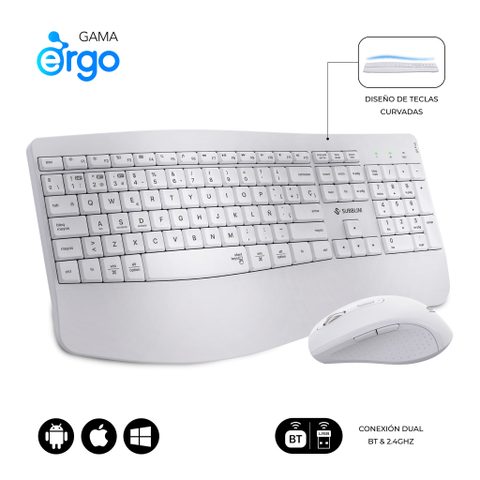 Subblim Ensemble clavier et souris sans fil - Bluetooth 5.3 - USB - Ergonomique - Batterie rechargeable