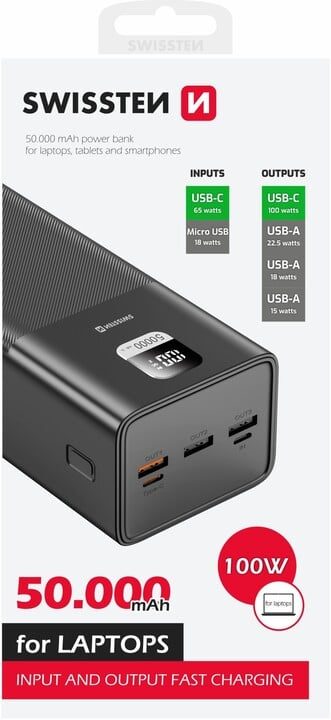 Swissten 22013942 Banque D'alimentation Électrique Lithium Polymère (lipo) 50000 Mah