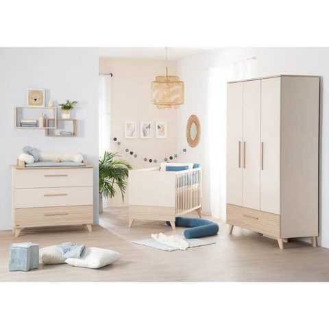 Roba Chambre bébé trio: Lit évolutif 70 x 140 cm + Commode à langer + Armoire - SIDNEY - Chêne