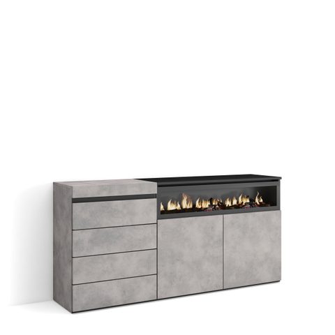 Skraut Home Commode buffet armoire 157x35x75cm feu led sans chaleur gris ciment