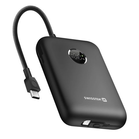 Swissten Batterie Externe 20000mAh Câbles USB-C et Lightning intégrés Écran LED