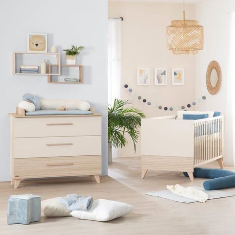 Roba Chambre Bébé Duo: Lit Évolutif 70 X 140 Cm + Commode A Langer - Sydney - Chene