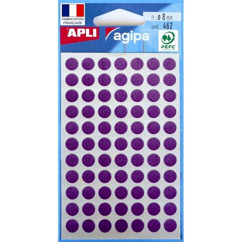 Apli Pochette De 462 Pastilles Violettes - 8 Mm - Adhésif Permanent - Écriture Manuelle