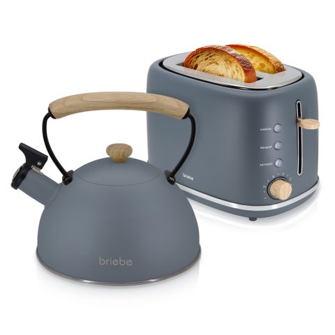 Briebe Set petit-déjeuner SKT1177GRY Nordic grille-pain 2 tranches + bouilloire 2,3 L design gris mat